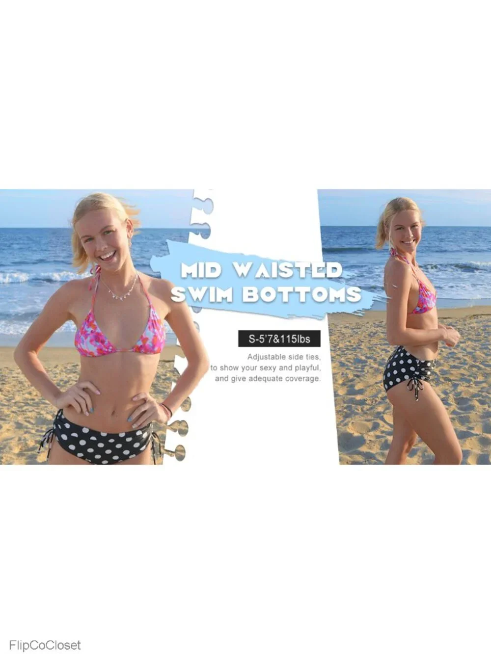 Mid Waisted Full Coverage Swim Bottoms with Adjustable Tie Side